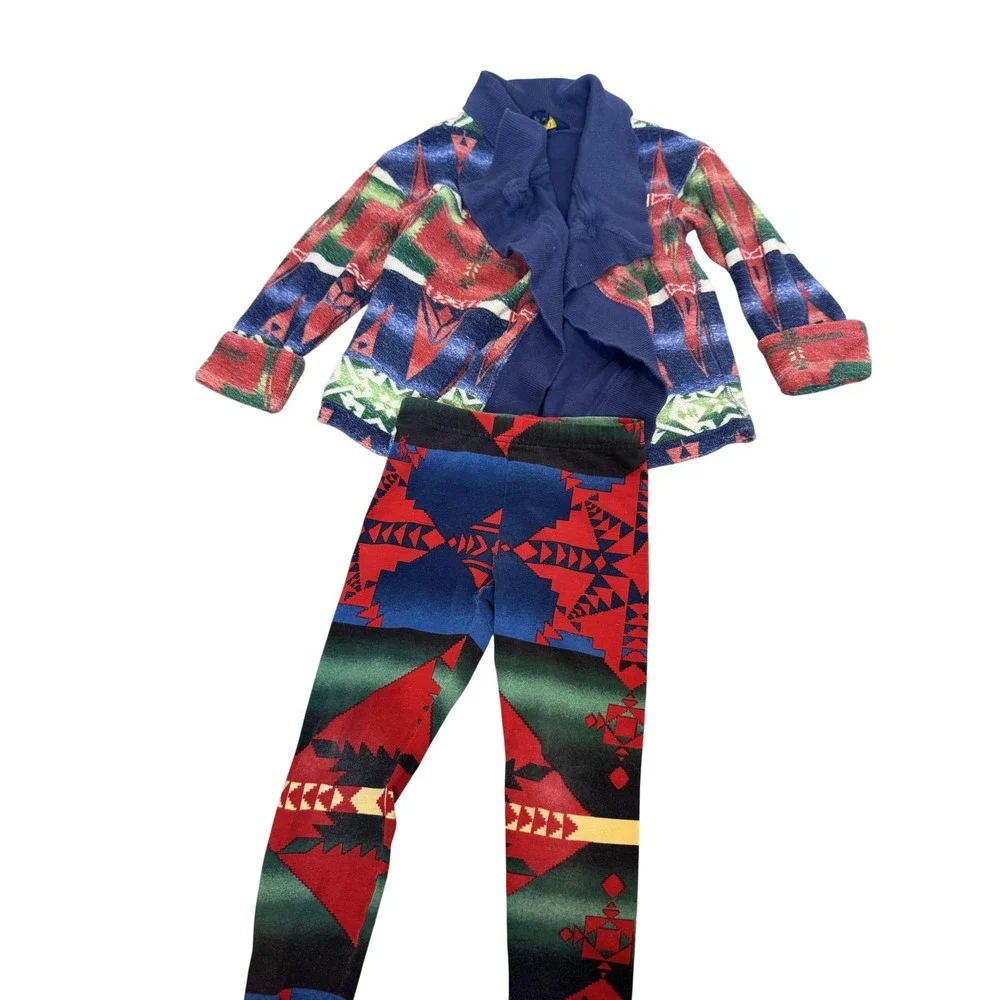 Polo Ralph Lauren Pants Set Girls 3T Multicolor‎ Southwestern Cardigan Leggings